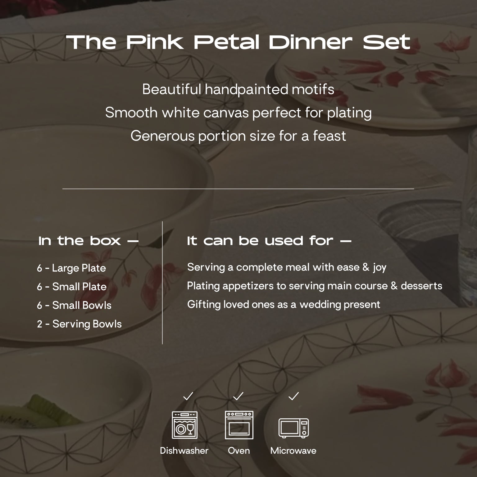 The Pink Petal Dinner Set | 20pcs | White Base – Lagavi